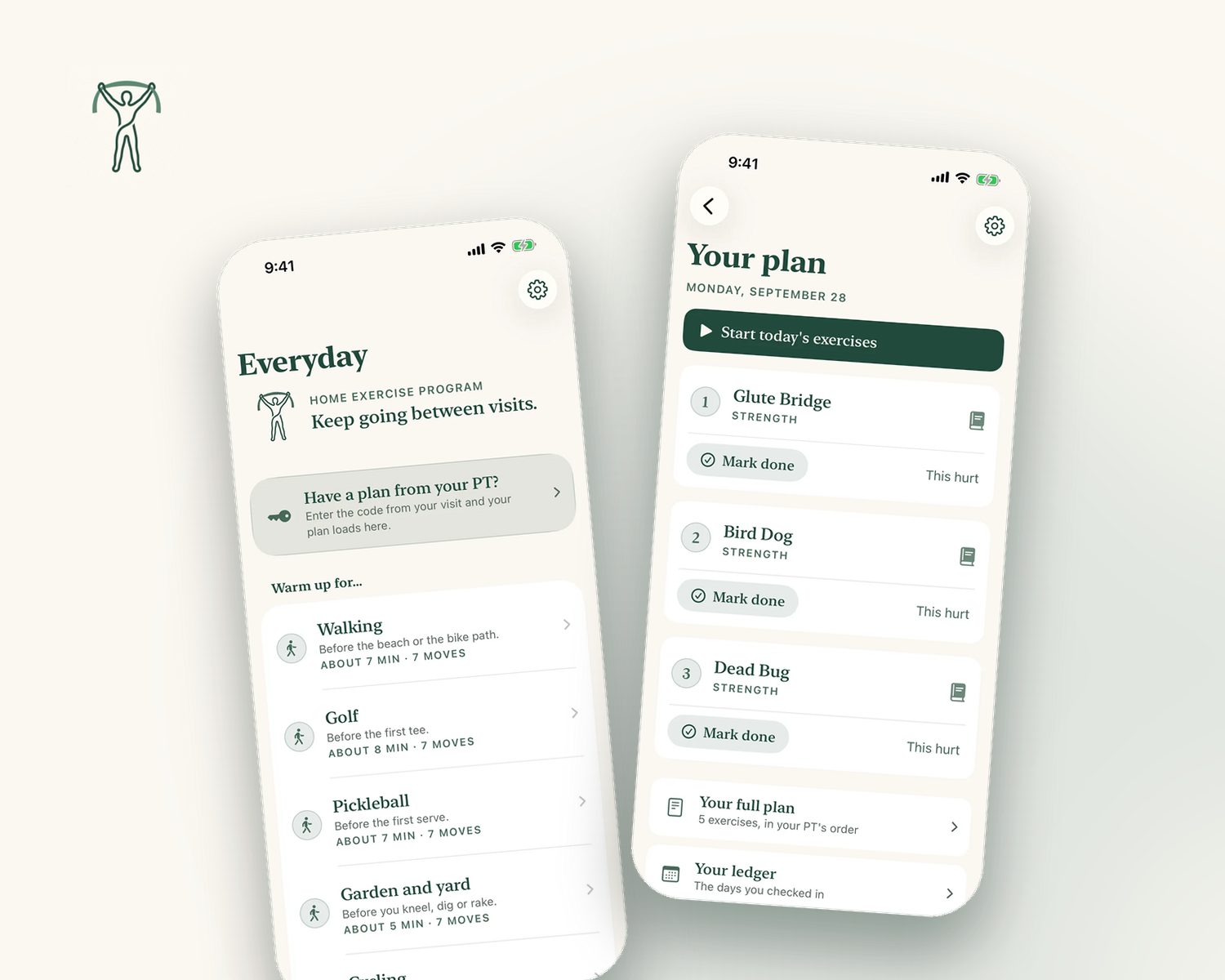 HomeProtocol on two phones: the everyday warm-ups, and a plan from a physical therapist with today&rsquo;s moves